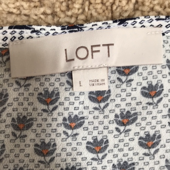 Loft large white printed long sleeve square neck top. - Picture 5 of 8